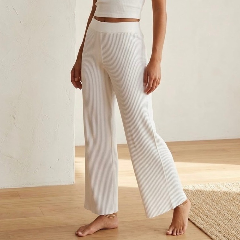 Kith Rib Knit Yvette Pant Wide Leg in Ivory White Women's Size M